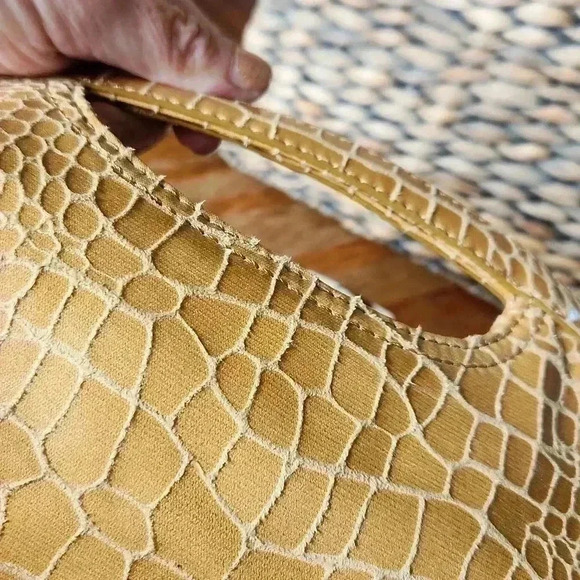 Nine West Tan Croc Embossed Folding Clutch Purse Vegan - Picture 12 of 13